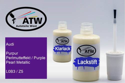 Audi, Purpur Perlmutteffekt / Purple Pearl Metallic, L0B3 / Z5: 20ml Lackstift + 20ml Klarlack - Set, von ATW Autoteile West.